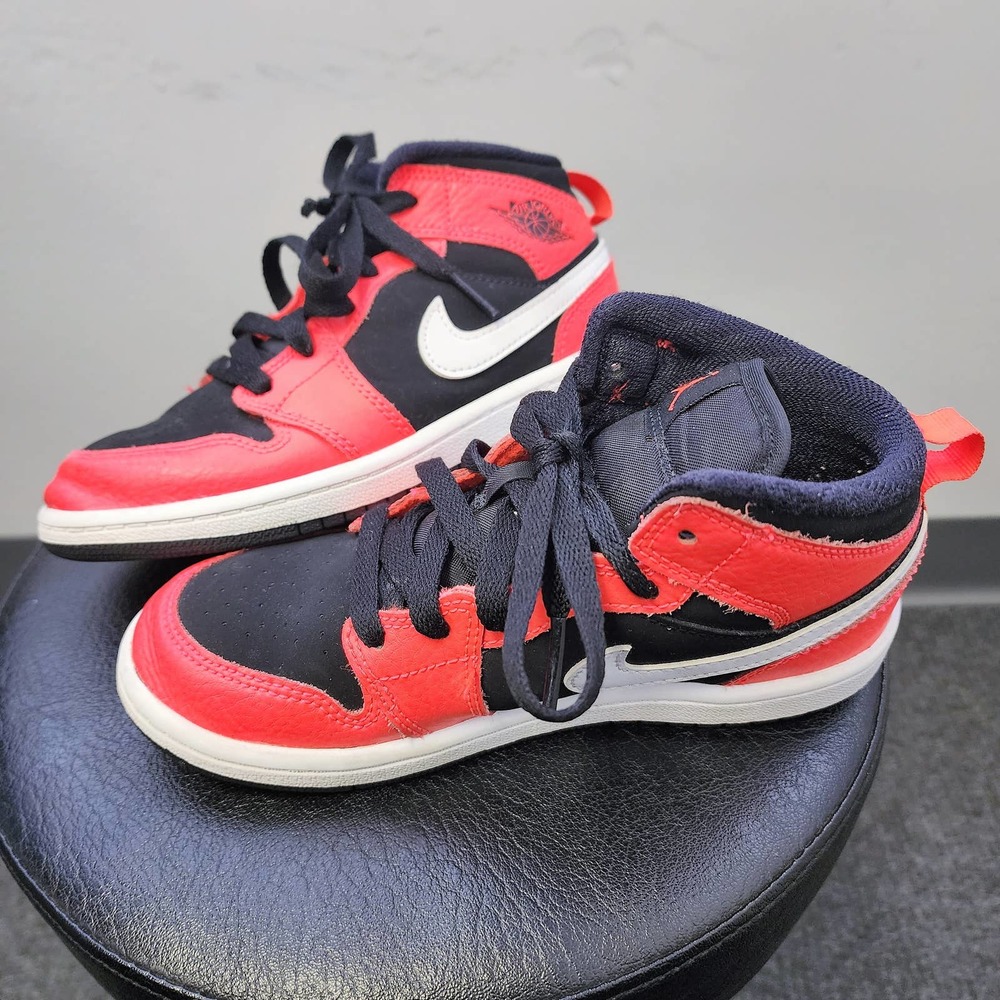 Nike Air Jordan 1 Mid - White/Red/Black - Youth Size 1Y - Excellent Condition